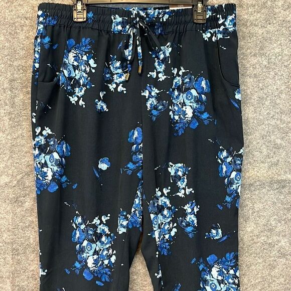 NWT COLDWATER CREEK Pants Womens Large Navy Floral Ankle Natural Fit Drawstring - Picture 15 of 15